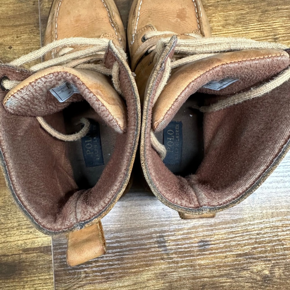 Polo Ralph Lauren Ranger Boots Tan Leather Polo Bear Moc Toe Buckle - Picture 11 of 13